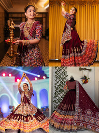 Traditional Maroon Garba Lehenga Choli with Authentic Mirror Work & Digital Print