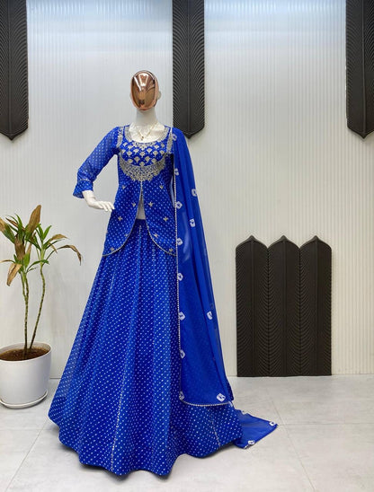 Printed Georgette Indo Western Lehenga - Perfect for Festivals - FFlg 1977