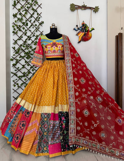 Navratri special Heavy Muslin Cotton Lehenga with Digital Print & Gota Zari Border - Alc 100