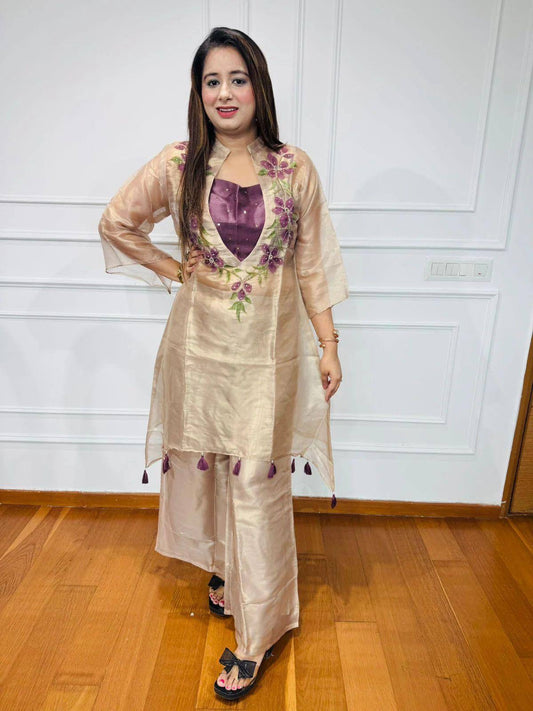 Designer 3-piece Co-ordset in premium organza silk.