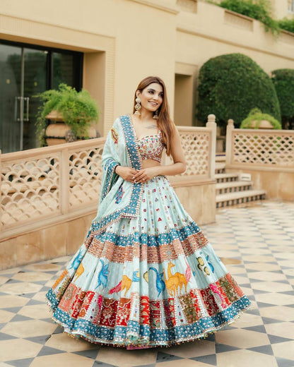 Navratri special Heavy Muslin Cotton Lehenga with Digital Print & Latkan Lace Border - Alc 104