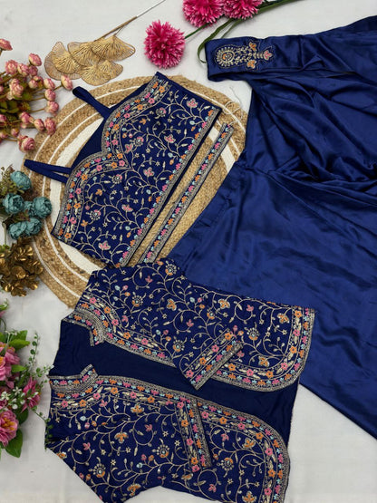Ready To Wear Diamond Satin Silk Saree with Jacket & Embroidery Belt