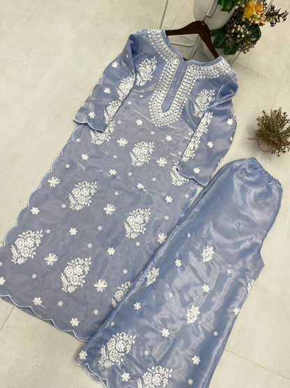 Designer Jimmy Choo long kurti & Palazzo Set with Embroidery - FFBE-360