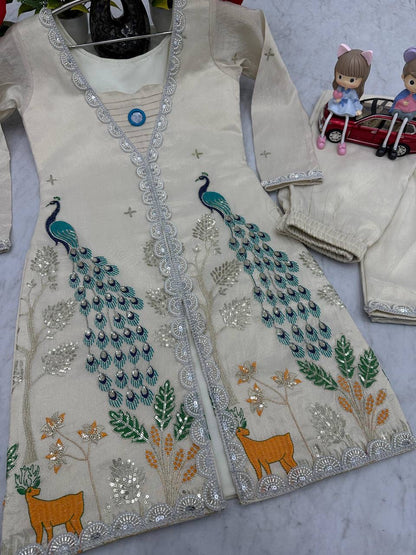 Trending Peacock Design Cord Set - Pure Tissue Simmer Silk - FFpc 494