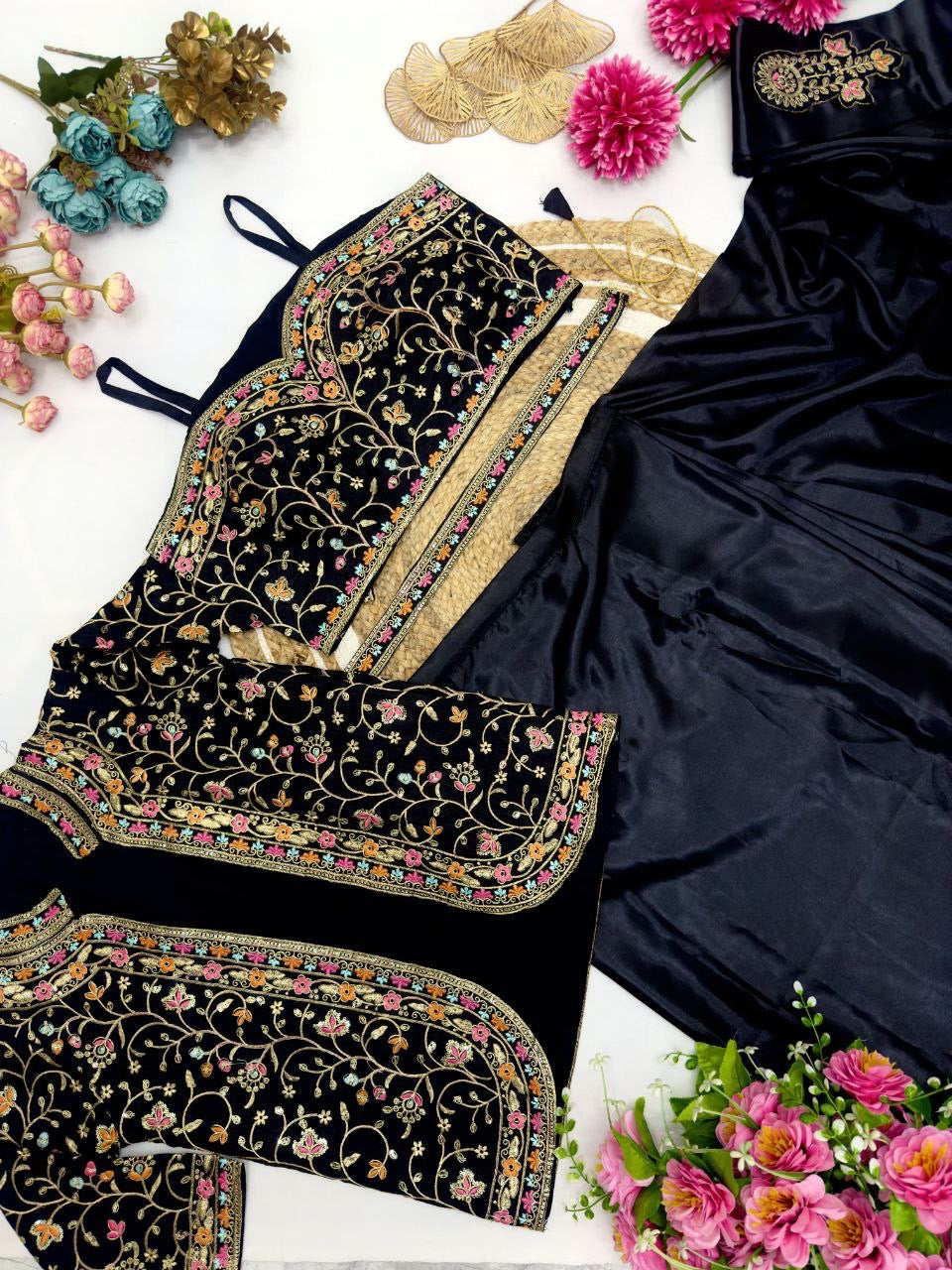 Ready To Wear Diamond Satin Silk Saree with Jacket & Embroidery Belt