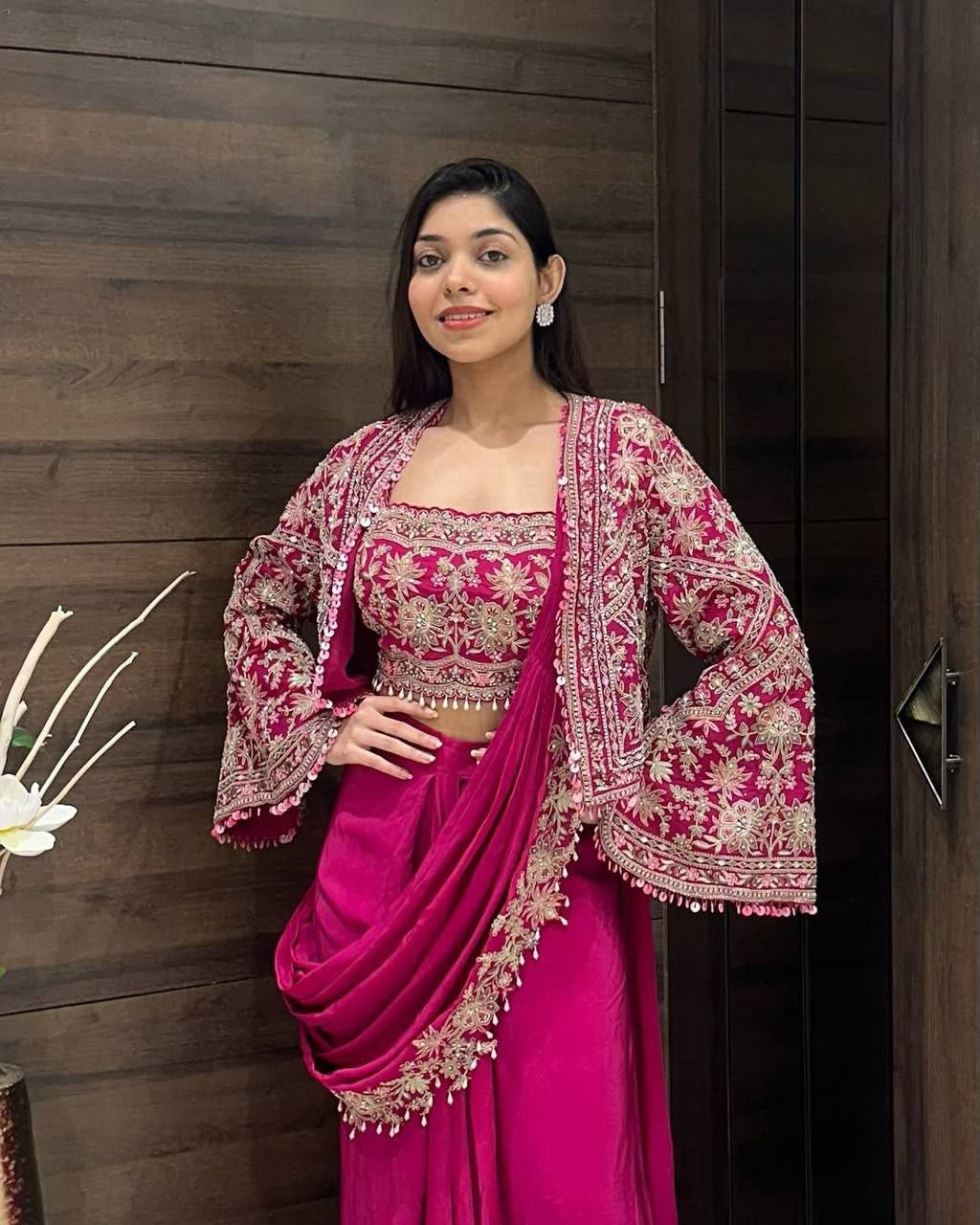 Ready To Wear Saree with Jacket - Heavy Chinon Silk - FFHV-9250