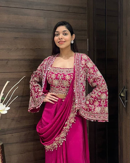 Ready To Wear Saree with Jacket - Heavy Chinon Silk - FFHV-9250