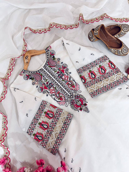 Roman Silk Cotton Kurti-Palazzo Set with Zari, Thread & Sequins Embroidery