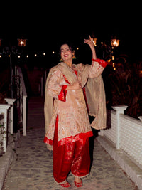 Pure Tissue Silk Kurti Palazzo Set with Dupatta in Ivory color — LC 1446