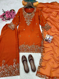 Designer Kurti-Palazzo set in premium moss tissue silk