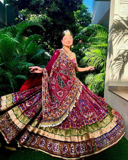 Navratri special Heavy Muslin Cotton Lehenga with Digital Print & Real Mirror Work - ALC 084