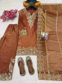 Rusty brown Color Kurti &Palazzo set with elegant dupatta