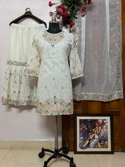 Elegant Georgette Kurti Sharara Set with Sequin Embroidery - LC 1348
