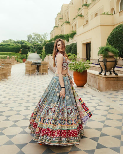 Navratri Special Heavy Muslin Cotton Chaniya Choli with Digital Print & Real Mirror Work