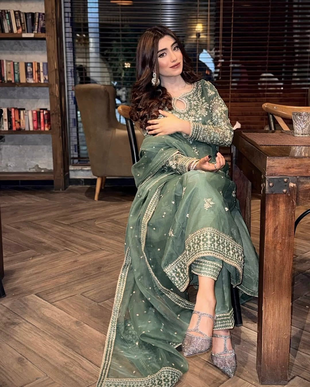 Organza Silk Kurti Palazzo Set with Zari & Sequin Embroidery - LC 1371