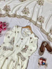 Stylish off-white color anarkali in premium chinon silk fabric