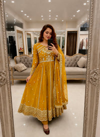 Raksha Bandhan Special Anarkali Gown | Soft Faux Georgette | Sequins & Zari Embroidery | 3 Colors