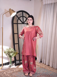 Elegant Coord set with Frashi palazzo in beautiful Multicolored thread Embroidery work