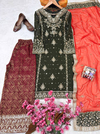 Designer & stylish Kurti with jacard plazzo set with elegant dupatta