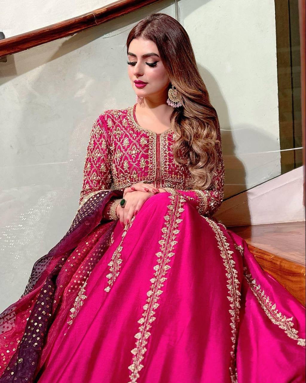 Heavy Sequins Anarkali Style Gown in Chinon Silk with zari & thread Embroidery - LC 1319