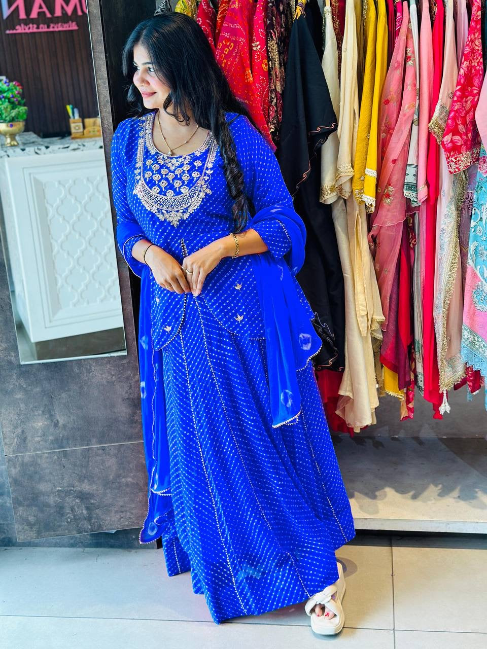 Printed Georgette Indo Western Lehenga - Perfect for Festivals - FFlg 1977