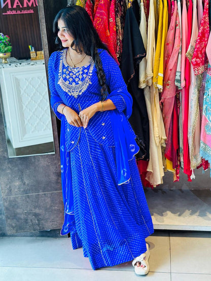 Printed Georgette Indo Western Lehenga - Perfect for Festivals - FFlg 1977