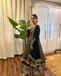 Beautiful mehendi green colored Indo-western set in premium chinon silk fabric (kediya style kurti with Lehenga choli)