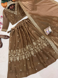 Amazing Semi-Bridal Lehenga Choli in beautiful brown color gmy silk (heavy tissue)