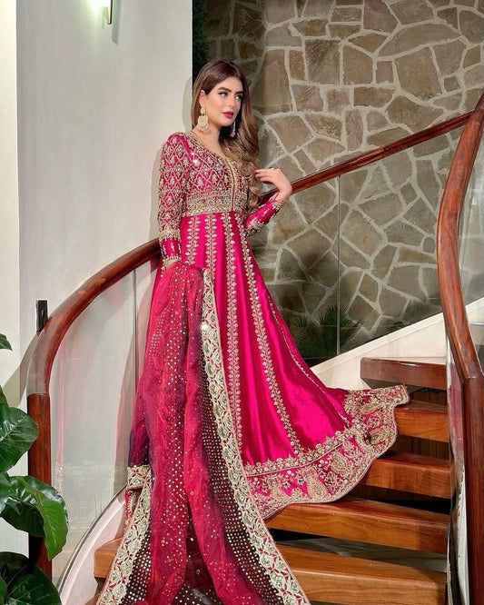 Heavy Sequins Anarkali Style Gown in Chinon Silk with zari & thread Embroidery - LC 1319