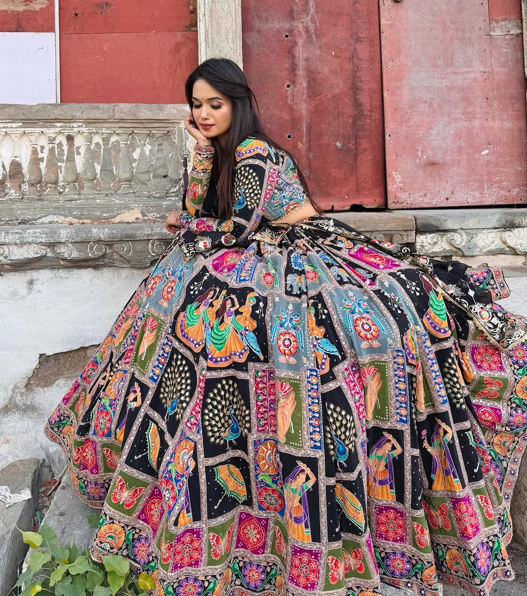 ALC 112 Navratri Special Chaniya Choli - Heavy Muslin Cotton Lehenga with Real Mirror Work