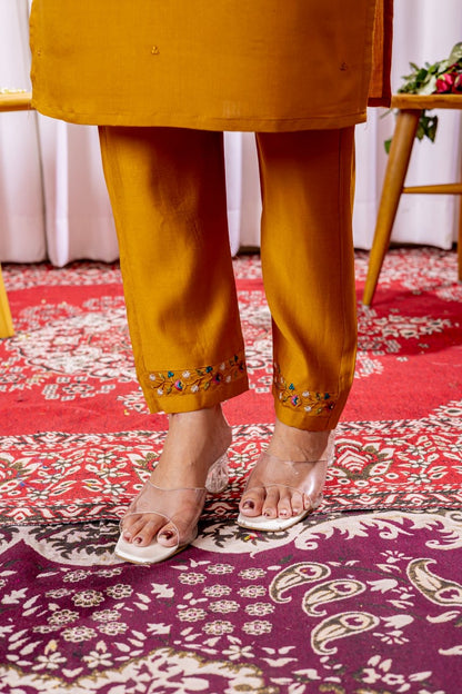 Elegant Straight Kurti Pant Dupatta Set - Viscose Silk with Hand Embroidery - FFdiva 111