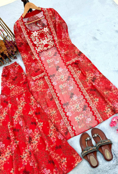 Bollywood Indo Western Koti Palazzo & Blouse Set - FFPD 1126
