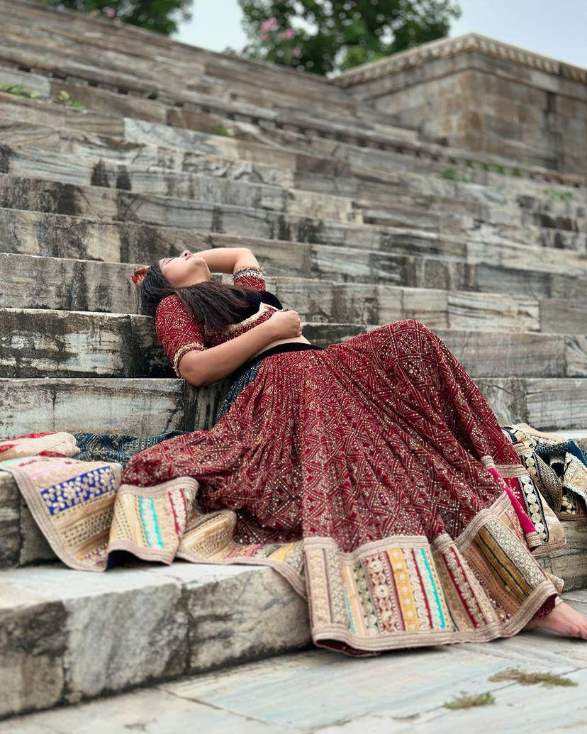 Navratri special Premium Heavy Muslin Cotton Lehenga with Digital Print & Real Mirror Work