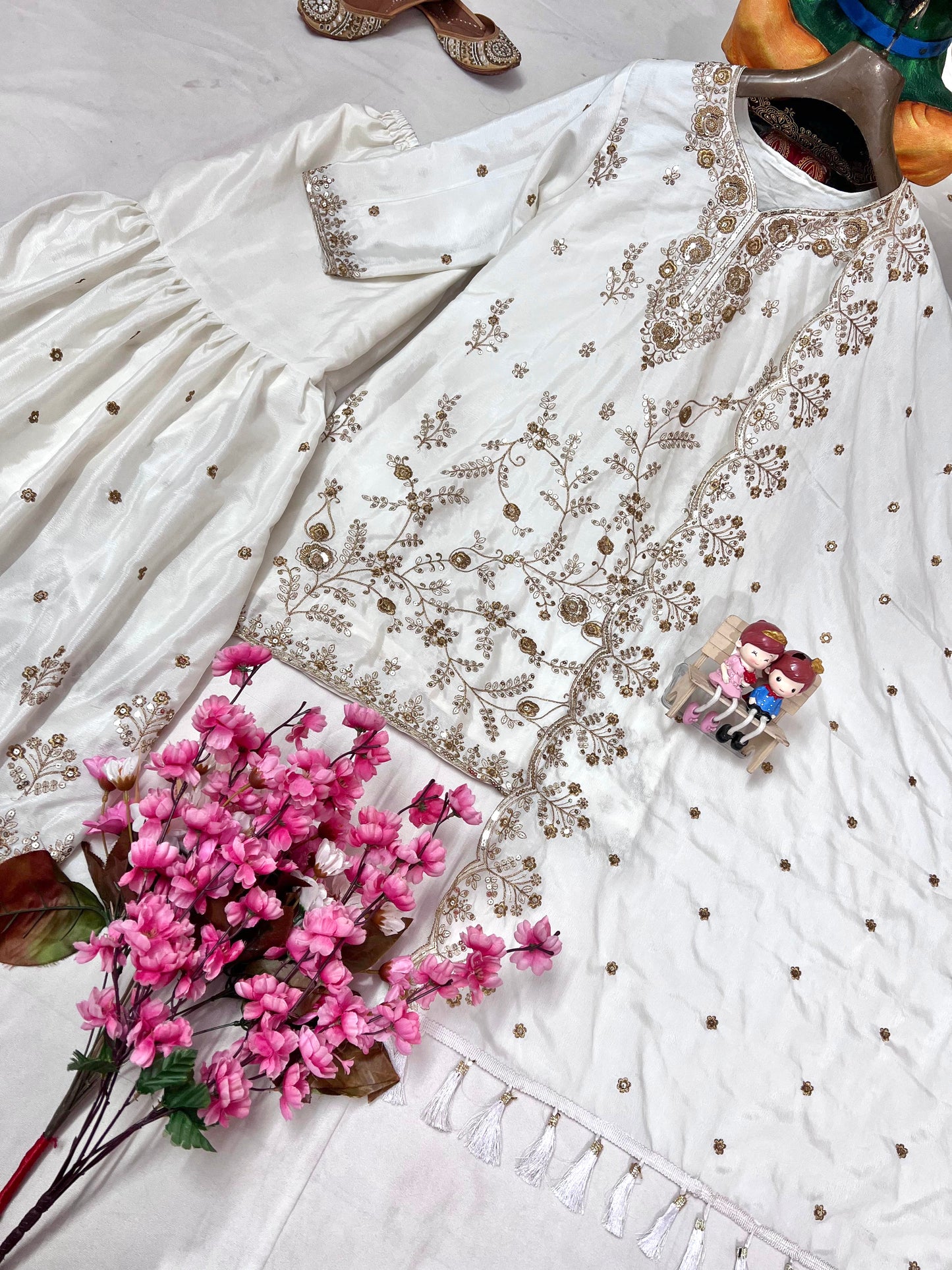 Luxurious Chinon Silk Kurti Sharara Set with Zari Embroidery - LC 1376