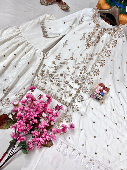 Luxurious Chinon Silk Kurti Sharara Set with Zari Embroidery - LC 1376