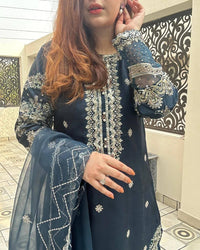 Beautiful and trending long kurti palazzo set in beautiful sequins and thread Embroidery work