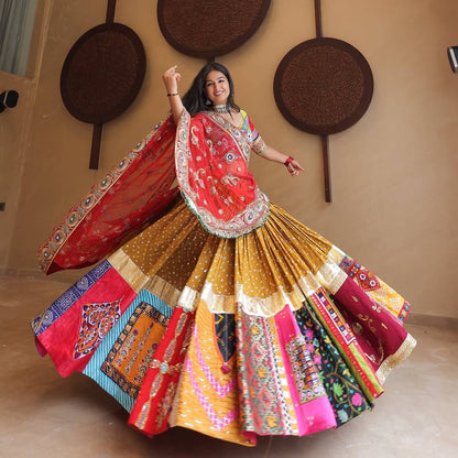 Navratri special Heavy Muslin Cotton Lehenga with Digital Print & Gota Zari Border - Alc 100