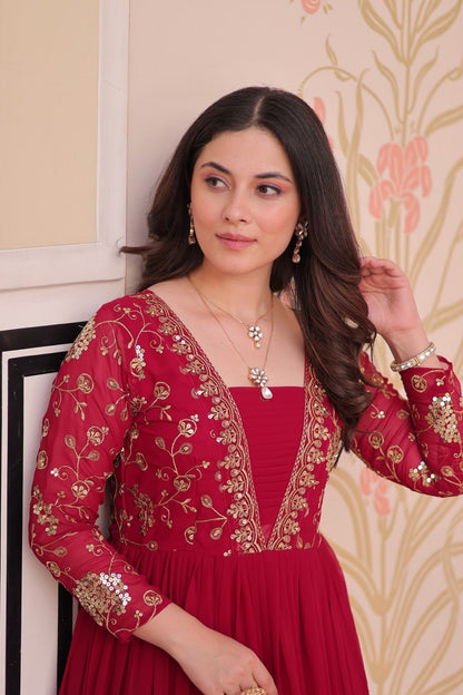 Premium Readymade Gown with Sequins & Zari Embroidery - 12 Meter Flair - FFlw9237