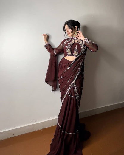 Wedding Season Special Faux Georgette Lehenga Saree with Heavy Embroidery & Mirror Work - FFBE 280
