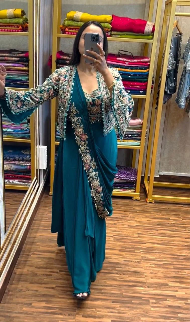Ready To Wear Saree with Jacket - Heavy Chinon Silk - FFHV-9250