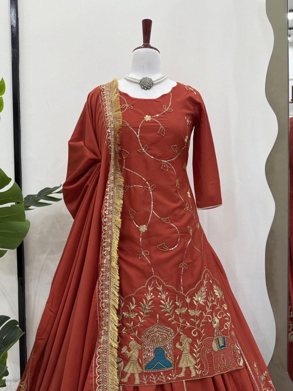 Natural Crepe Silk Indo Western Lehenga Set with Beads & Thread Work - FFRTC-5866