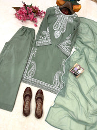 Summer Special Chicken work Kurti with Palazzo set in Pista & Black color