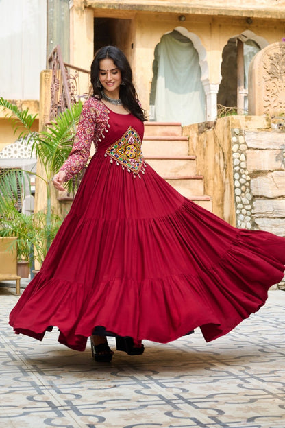 Navratri Gown with Kutchi Gamthi Embroidery - 12 Meter Flair - FFlw 9256