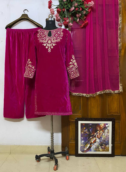 Lc 1146- beautiful rani pink velvet suit