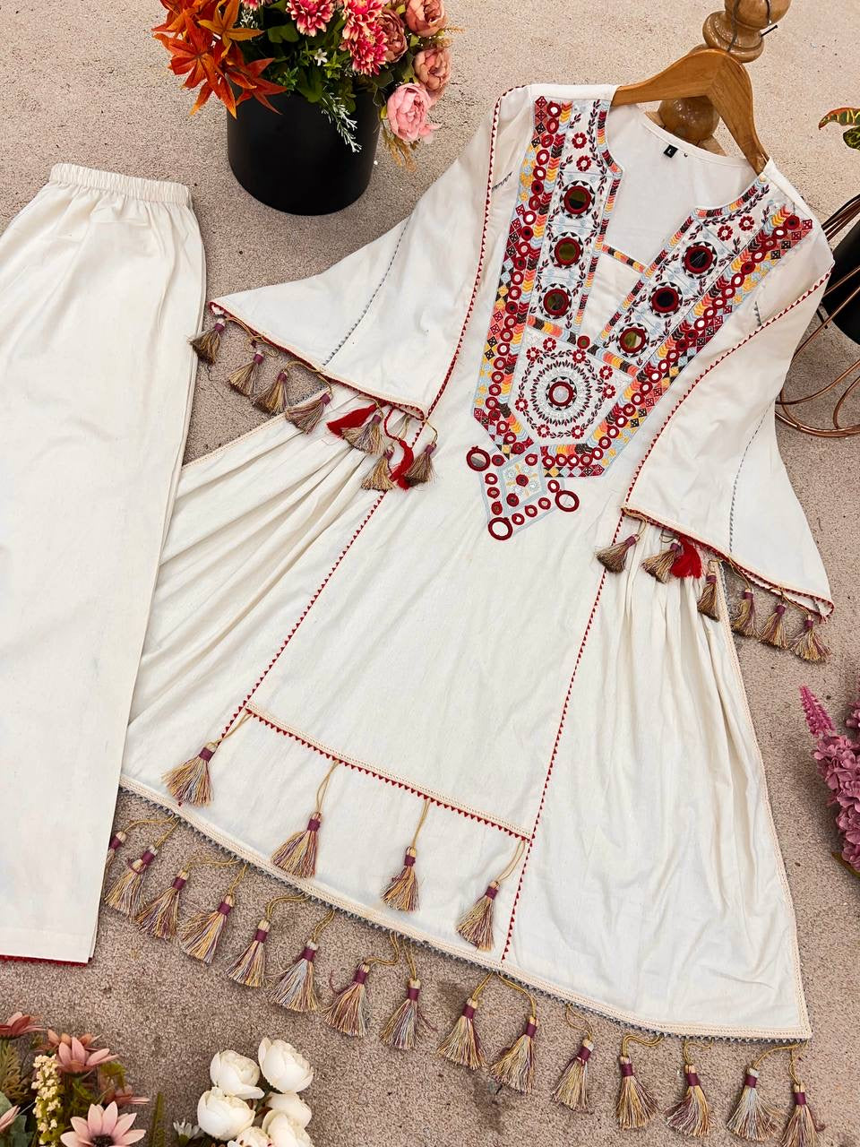 Premium Khadi Cotton Co-ord Set with Mirror Work - Rakhi Special - FFsrk 5286