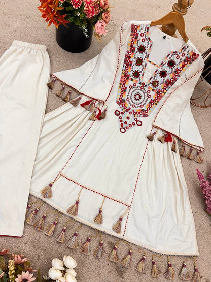 Premium Khadi Cotton Co-ord Set with Mirror Work - Rakhi Special - FFsrk 5286