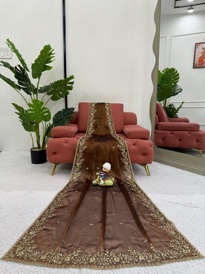 Designer Barbari Silk Saree with Thread & Sequence Work & Unstitched Blouse