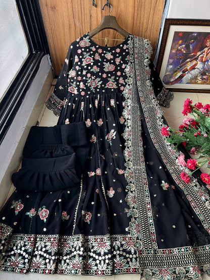 Designer Sequins & Zari Embroidered Anarkali Gown with Sharara Set - LC 1340
