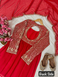 Festive Red Anarkali Style Kurti(KEDIYA) & Palazzo With stylish dupatta