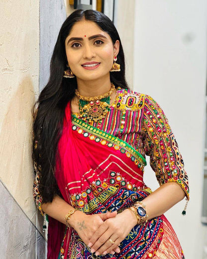 Heavy Muslin Cotton Lehenga with Real Mirror Work & Pompom Lace - ALC 053